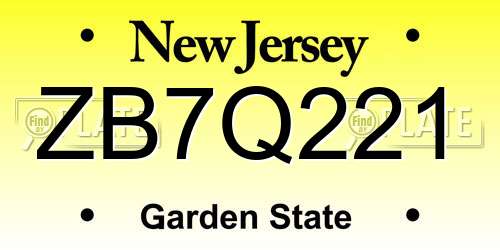 ZB7Q221 New Jersey License Plate