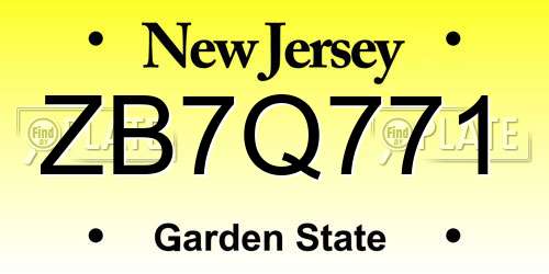 ZB7Q771 New Jersey License Plate
