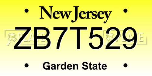 ZB7T529 New Jersey License Plate
