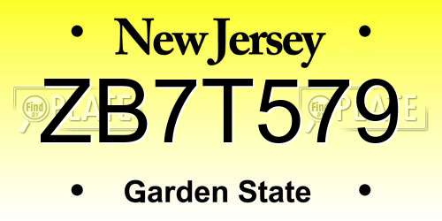 ZB7T579 New Jersey License Plate