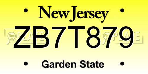 ZB7T879 New Jersey License Plate