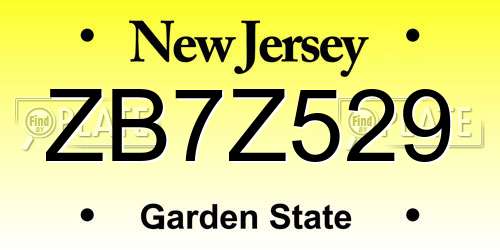 ZB7Z529 New Jersey License Plate