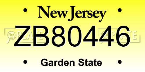 ZB80446 New Jersey License Plate