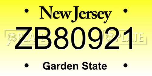 ZB80921 New Jersey License Plate