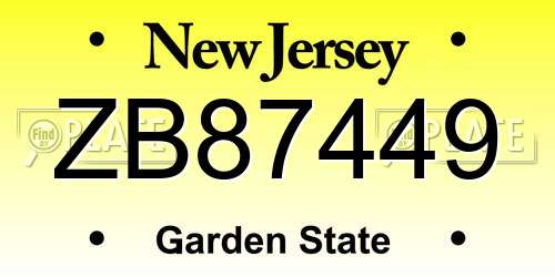 ZB87449 New Jersey License Plate