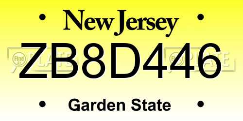 ZB8D446 New Jersey License Plate