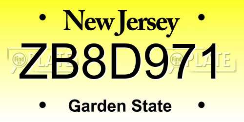 ZB8D971 New Jersey License Plate