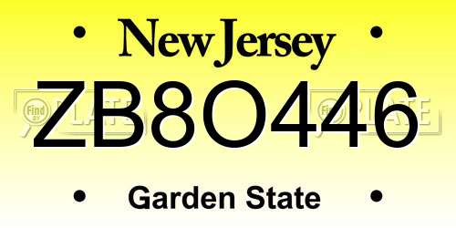 ZB8O446 New Jersey License Plate
