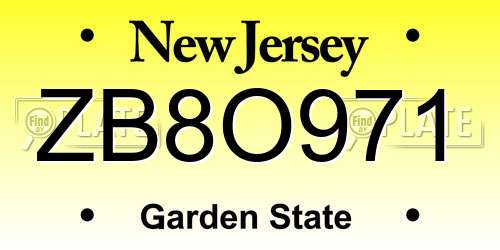 ZB8O971 New Jersey License Plate