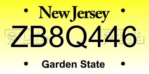 ZB8Q446 New Jersey License Plate