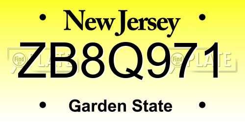 ZB8Q971 New Jersey License Plate