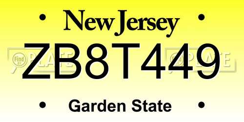 ZB8T449 New Jersey License Plate
