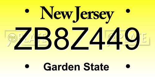 ZB8Z449 New Jersey License Plate