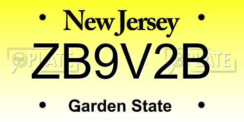 ZB9V2B New Jersey License Plate
