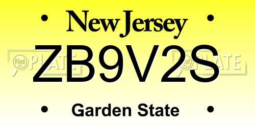 ZB9V2S New Jersey License Plate