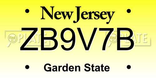 ZB9V7B New Jersey License Plate