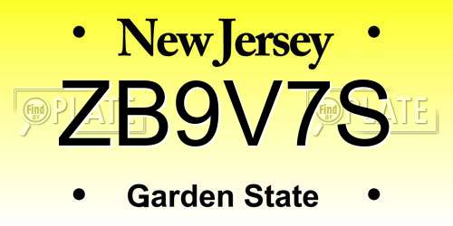 ZB9V7S New Jersey License Plate