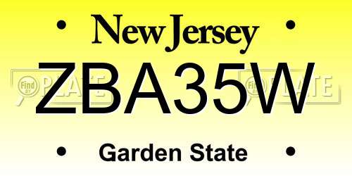 ZBA35W New Jersey License Plate