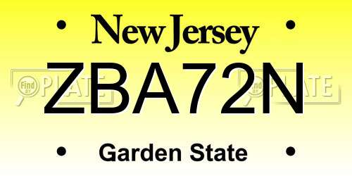 ZBA72N New Jersey License Plate