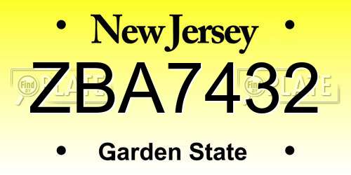 ZBA7432 New Jersey License Plate