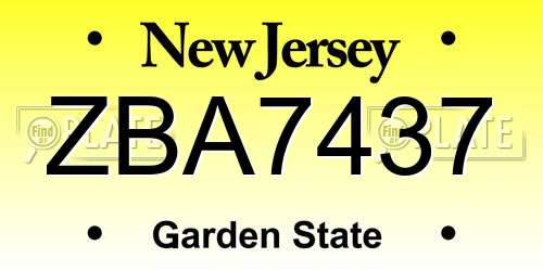 ZBA7437 New Jersey License Plate