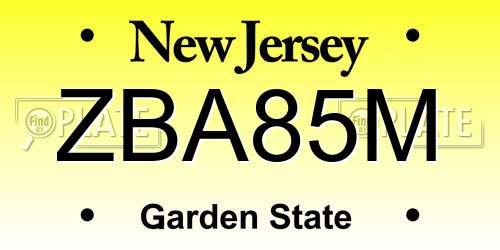 ZBA85M New Jersey License Plate