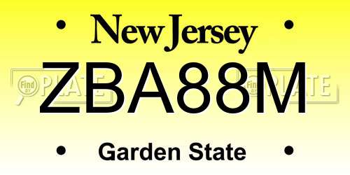 ZBA88M New Jersey License Plate