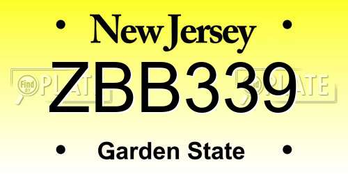 ZBB339 New Jersey License Plate