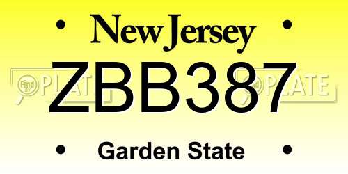 ZBB387 New Jersey License Plate