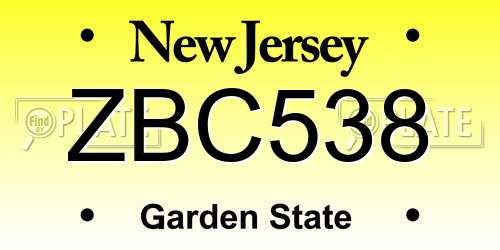 ZBC538 New Jersey License Plate