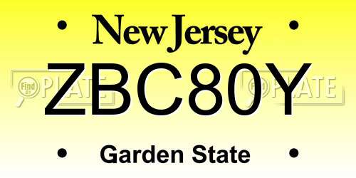 ZBC80Y New Jersey License Plate