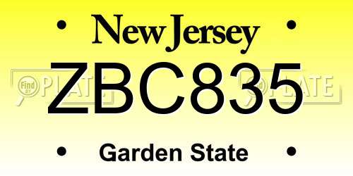 ZBC835 New Jersey License Plate