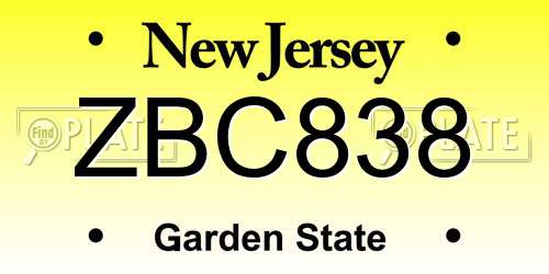 ZBC838 New Jersey License Plate