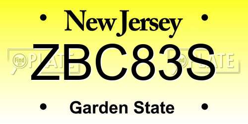 ZBC83S New Jersey License Plate