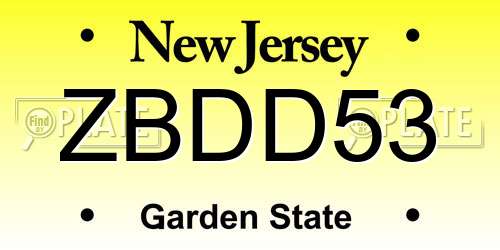 ZBDD53 New Jersey License Plate