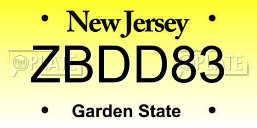 ZBDD83 New Jersey License Plate