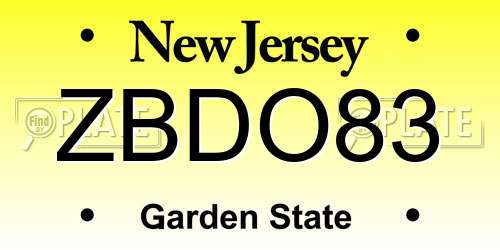 ZBDO83 New Jersey License Plate