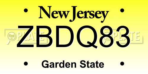 ZBDQ83 New Jersey License Plate