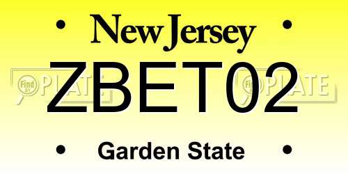 ZBET02 New Jersey License Plate