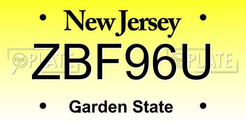 ZBF96U New Jersey License Plate