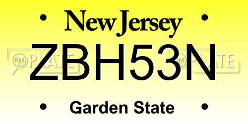ZBH53N New Jersey License Plate