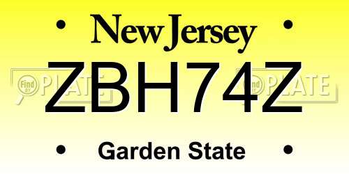 ZBH74Z New Jersey License Plate