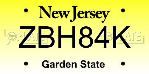 ZBH84K New Jersey License Plate