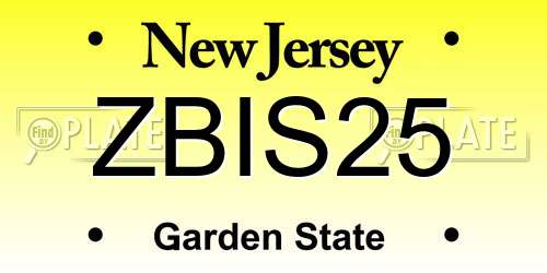 ZBIS25 New Jersey License Plate