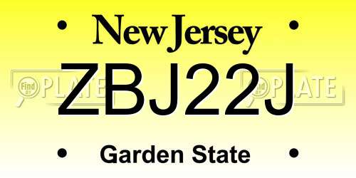 ZBJ22J New Jersey License Plate