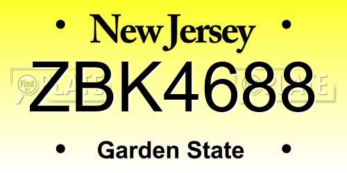 ZBK4688 New Jersey License Plate