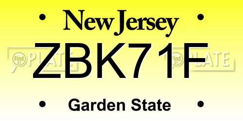 ZBK71F New Jersey License Plate