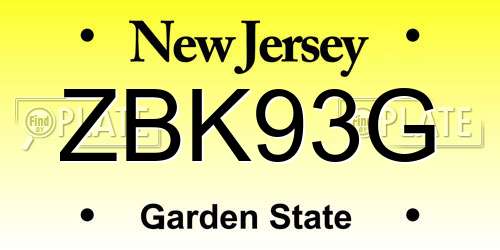 ZBK93G New Jersey License Plate