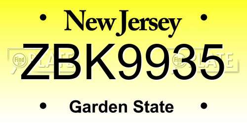 ZBK9935 New Jersey License Plate