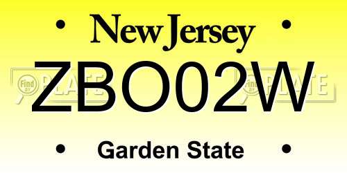 ZBO02W New Jersey License Plate